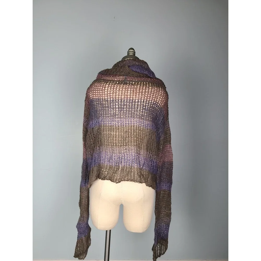 Free People Sz L Crochet Sweater Cowl Neck Flare Sleeve Y2K Witchy Goblin Core